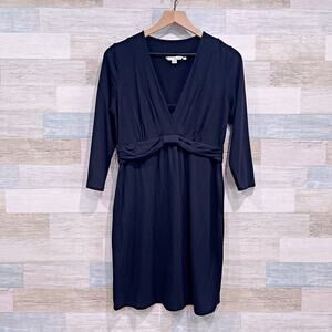 Boden Surplice Jersey Knit Dress Black Knee Length Casual Womens 10 US 14 UK